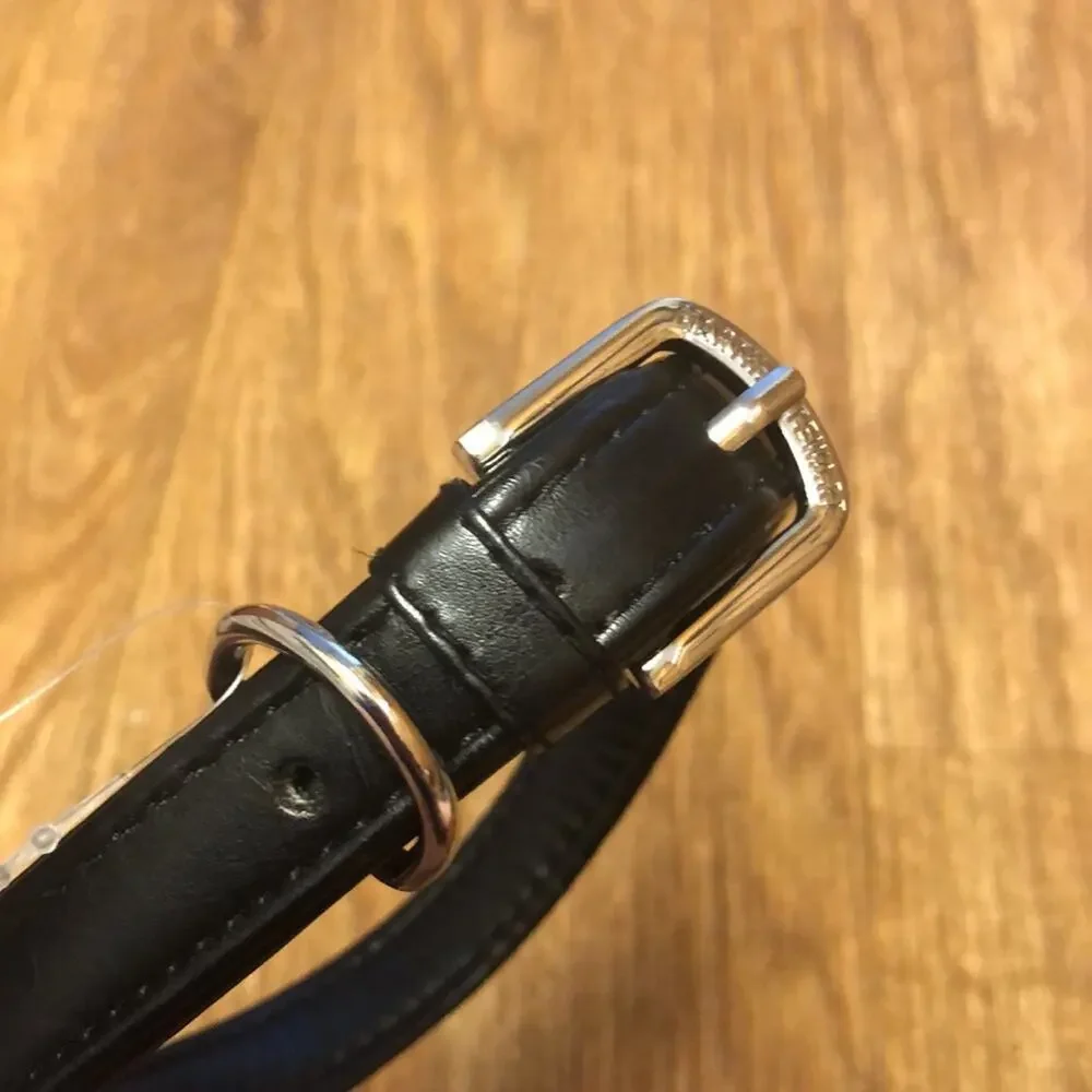 Martha Stewart Black and Silver Leather Buckle Dog Collar Size 16